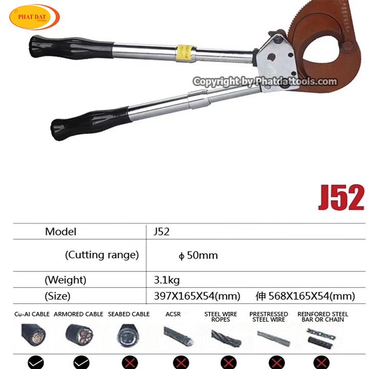 Kìm Cắt Cáp Nhông J52- Phạm Vi Cắt 500mm2-Phi 40mm- Hàng Chính Hãng PADA- Bảo hành 6 tháng