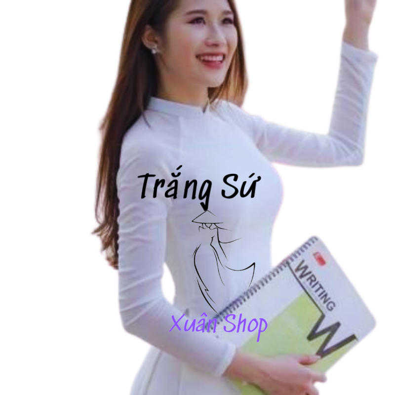 Áo dài trắng Sứ học sinh cổ Vuông 02 tà LỤA NHẬT/ áo dài nữ sinh / áo dài học sinh cấp 3 / áo dài truyền thống