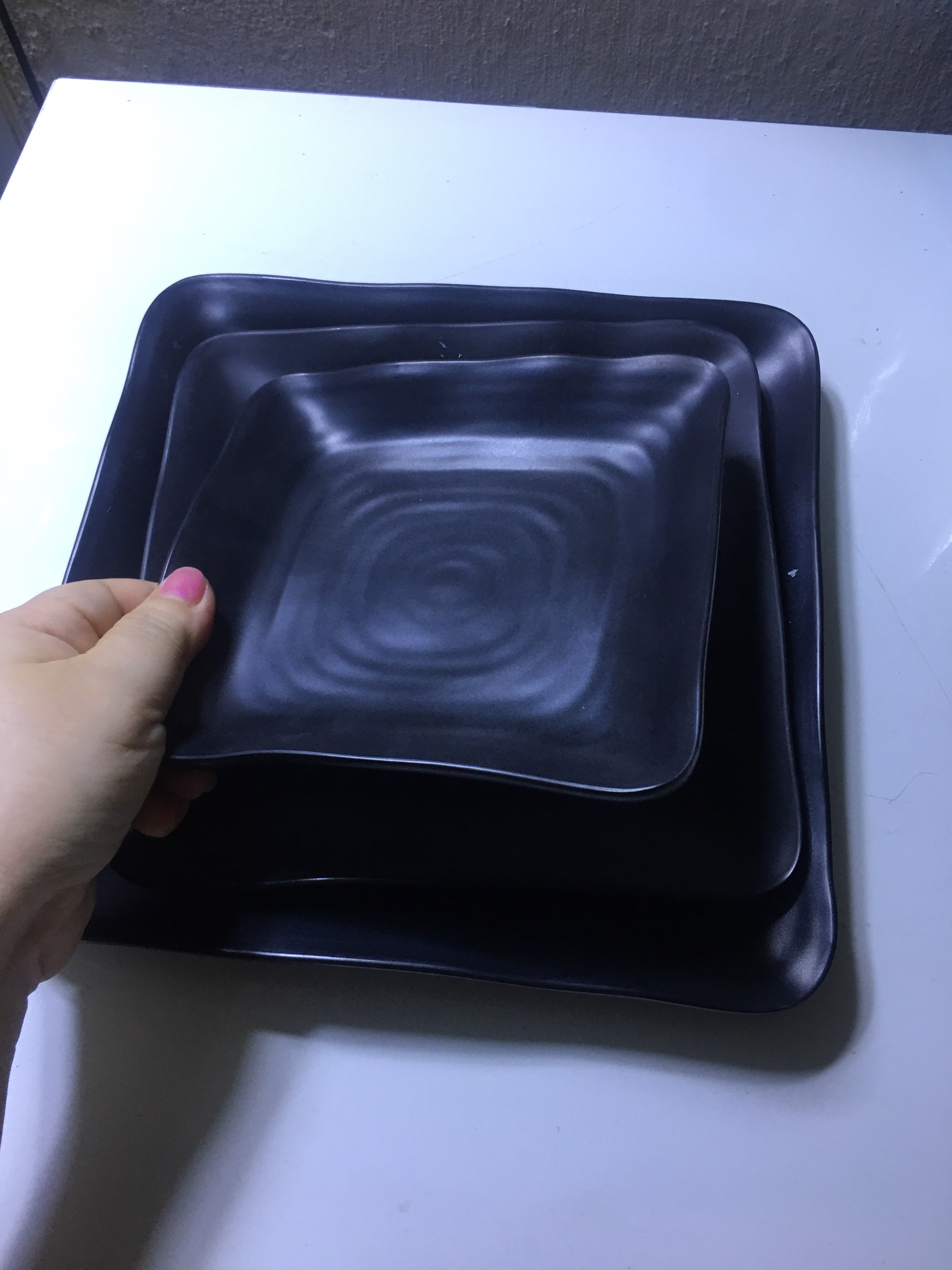 Dĩa vuông nhựa Melamine đen nhám nhiều Size