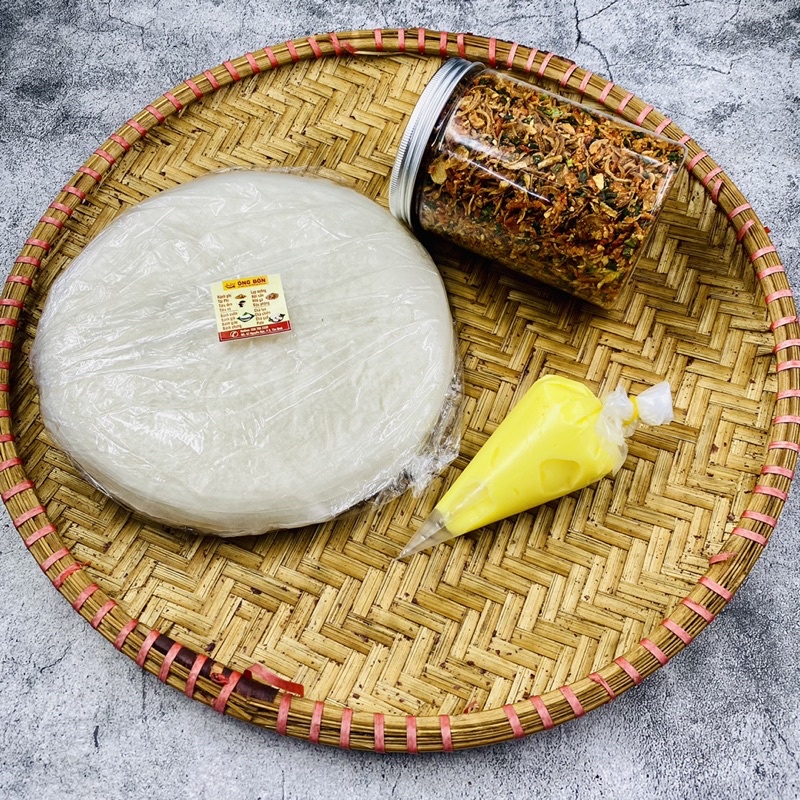 Combo Bánh Tráng Phơi Sương 500g - 250g Muối Tôm Hành Phi (Tặng Kèm Túi Bơ Trứng)