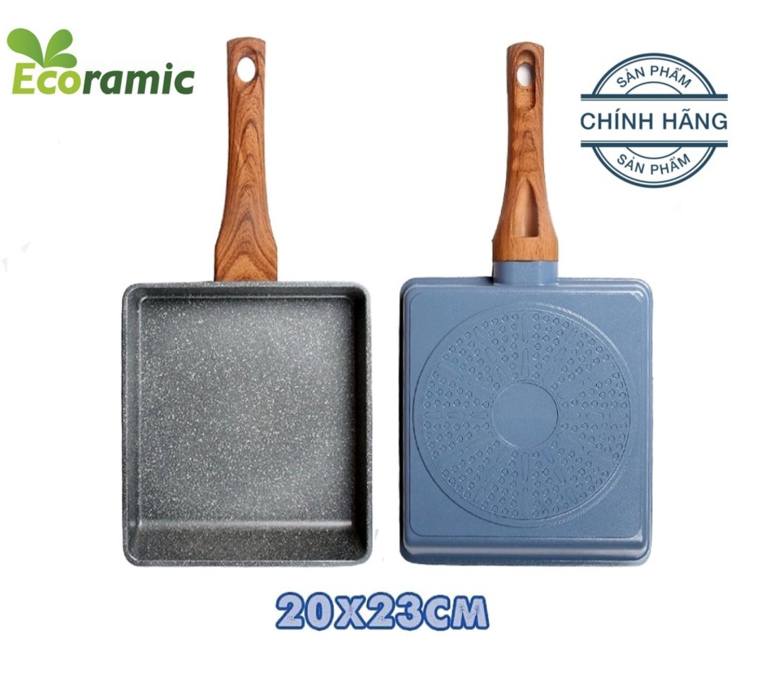 Chảo Đá Vuông Đúc Trứng Ecoramic Đáy Từ
