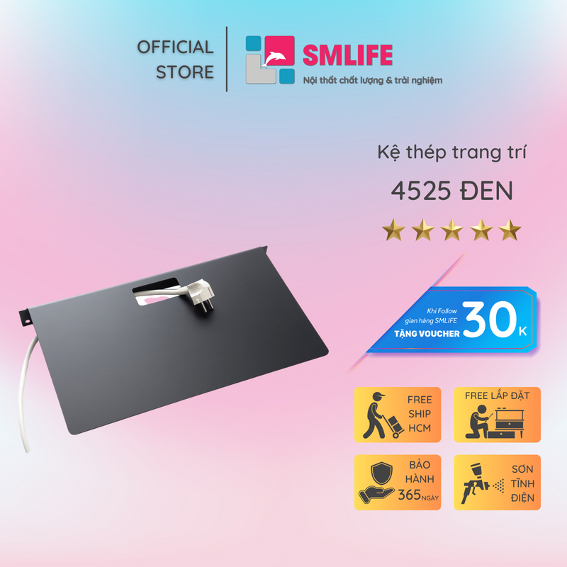 Kệ trang trí treo tường 4525 - Kệ treo tường bằng thép dày 1,6mm - Sơn tĩnh điện màu Trắng/ Đen hiện đại - Tặng kèm bộ ốc vít và đầu bịt ốc