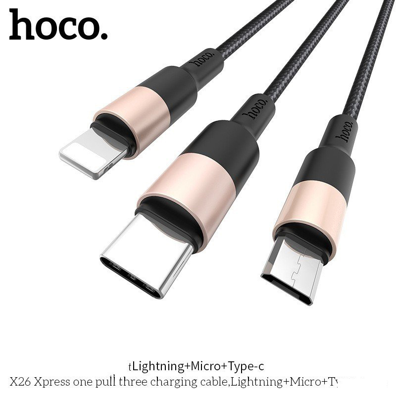 Cáp sạc Hoco X26 3 đầu IP- Micro-Type C dây dù chống đứt
