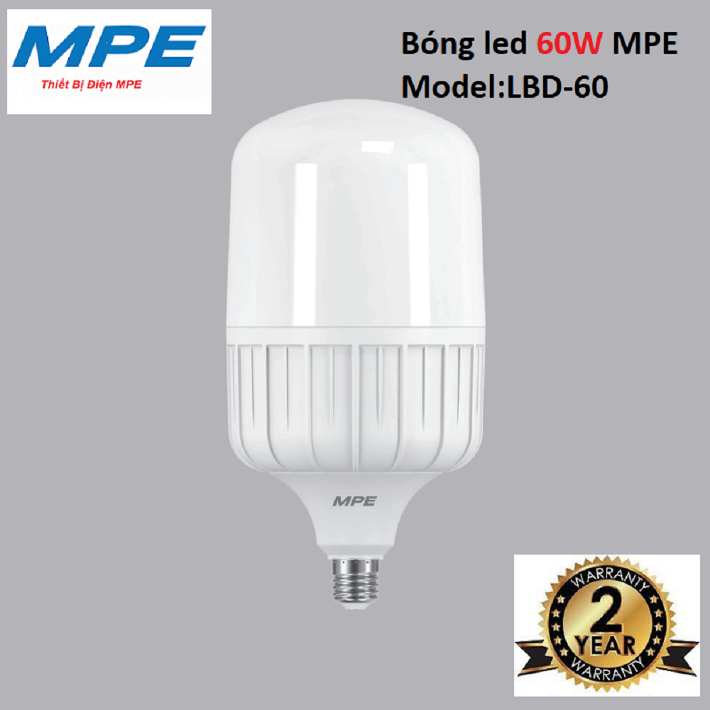Bóng đèn led 60w mpe hàng chính hãng đui e27 model:lbd-60