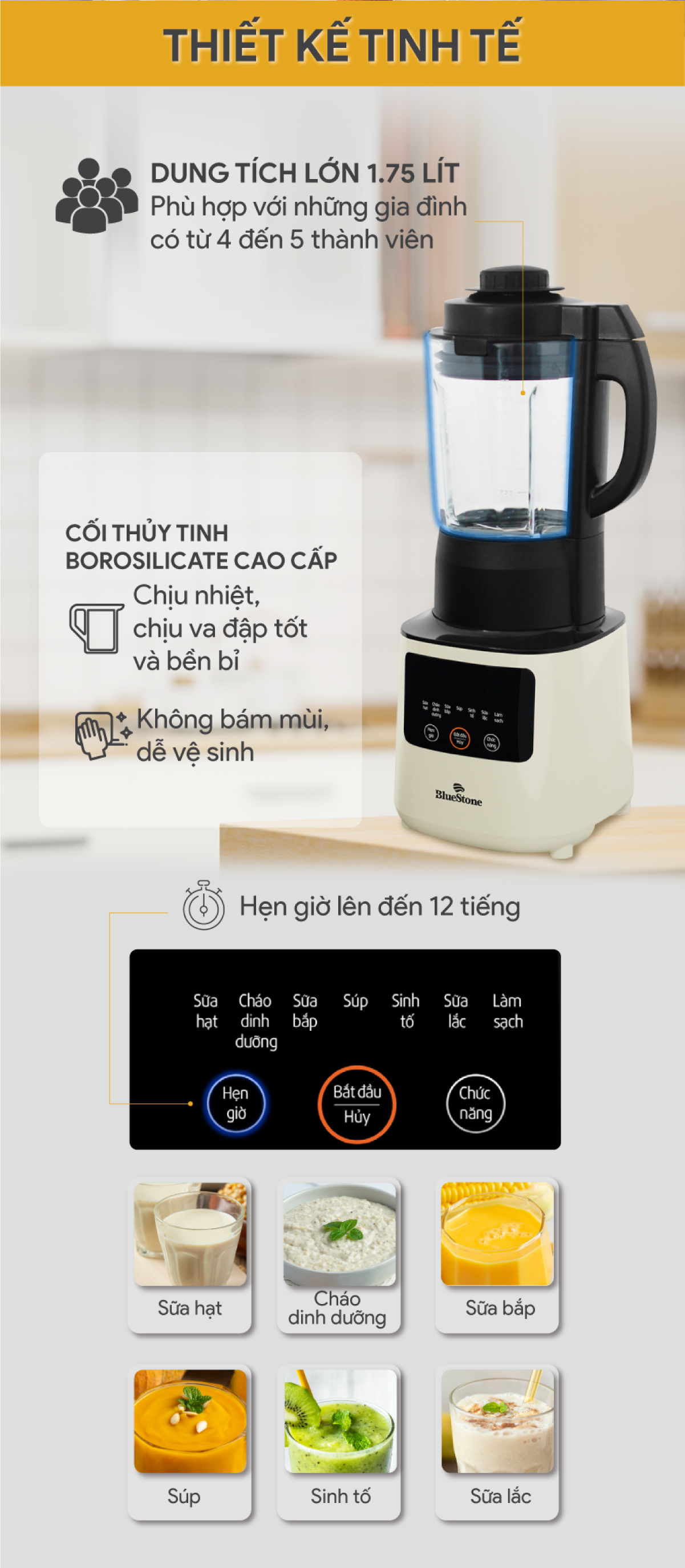 Bluestone blb-6035-900W-1,75 L multi-function food processor-6 cooking grinding mode-2 years warranty-authentic