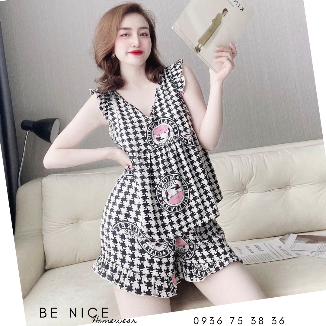 Set đùi mặc nhà cổ V nhún ngực