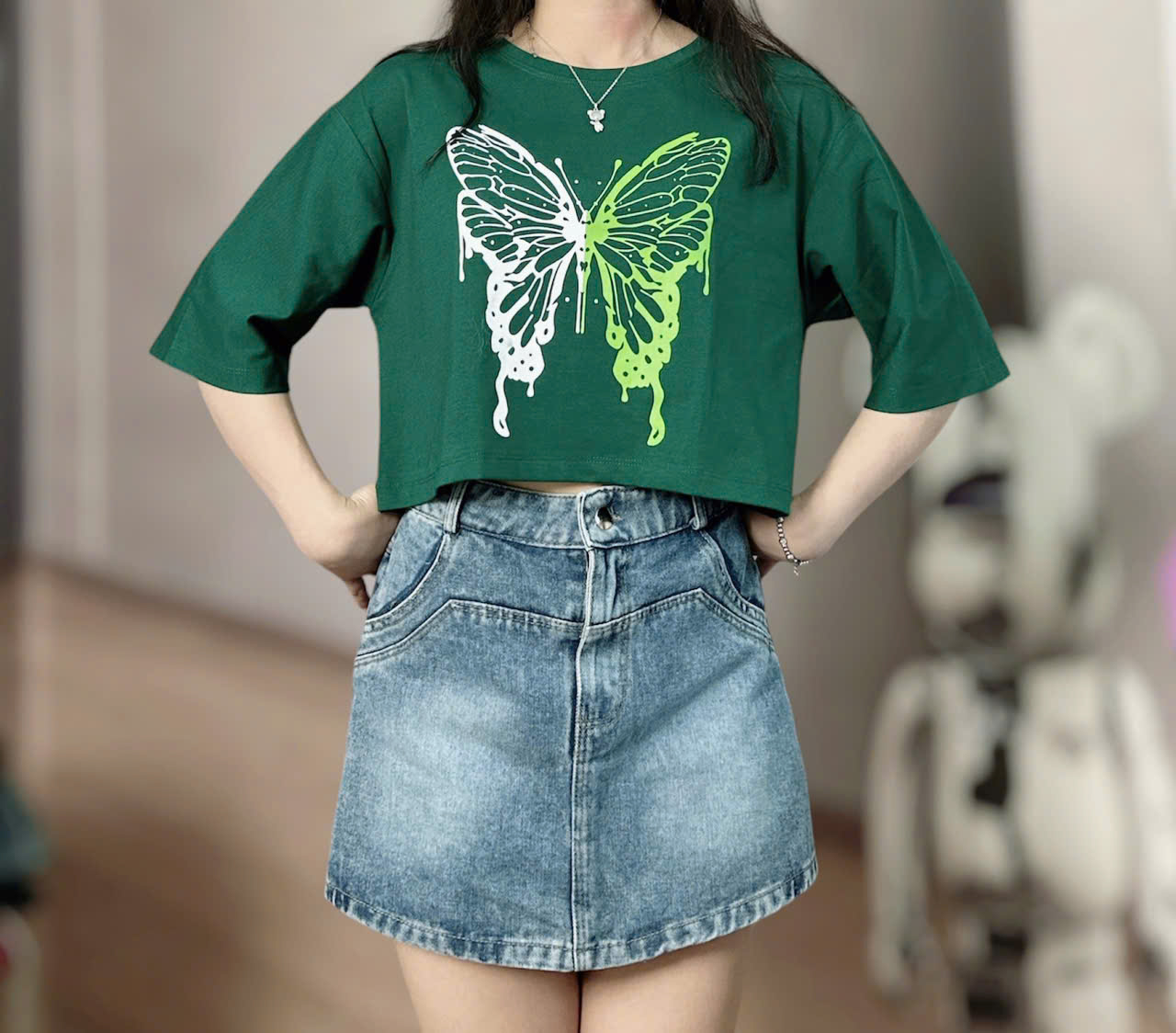 Ao Thun croptop in hình cánh bướm đẹp