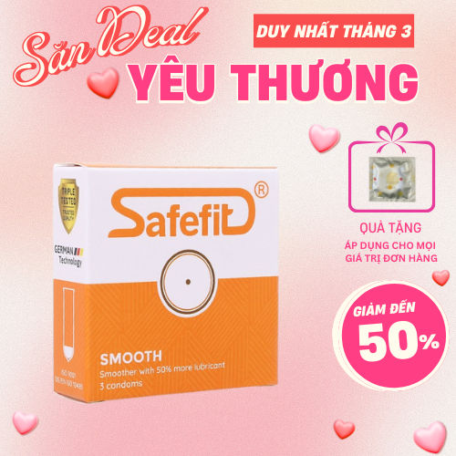 Bao cao su mỏng nhiều chất bôi trơn Safefit Smooth 3 chiếc