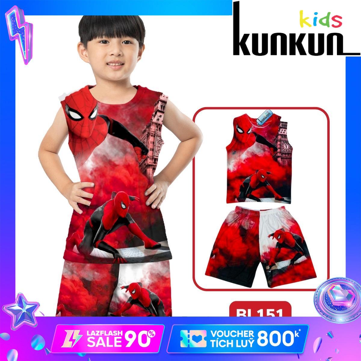 Đồ bộ bé trai thun lạnh in 3D hình Người nhện Spiderman - Quần áo trẻ em size đại từ 10kg - 60kg chất liệu thoáng mát co giãn 4 chiều cao cấp BL151
