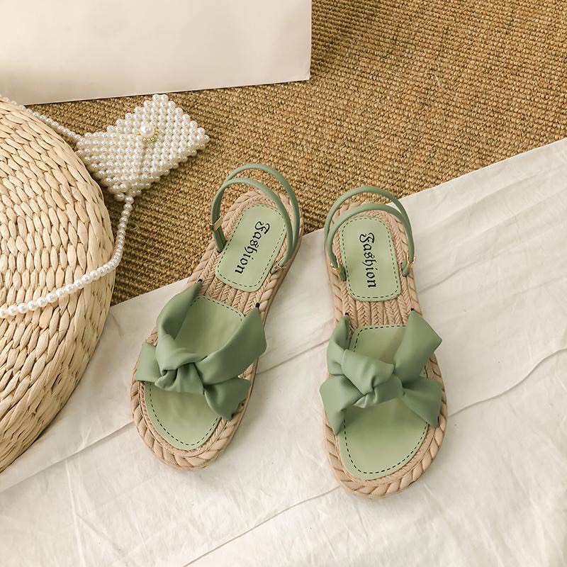 (Hàng sẵn) Dép Sandal Cói Nơ Đế Bằng