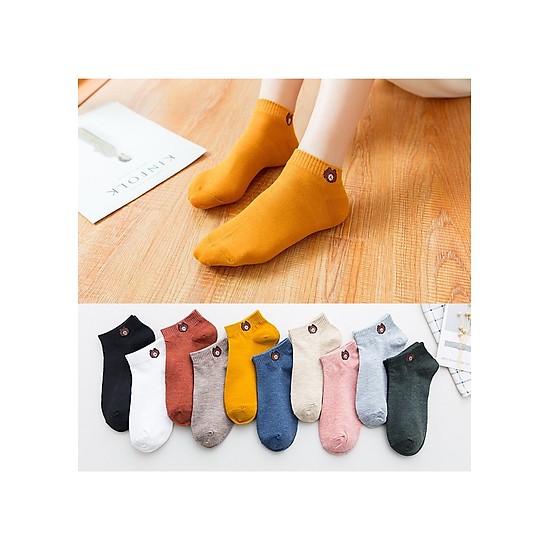 COMBO 10 Đôi Tất Gấu, Hoa Cúc Cổ Ngắn ( Khử Mùi , Thấm Mồ Hôi , Thoáng Khí )