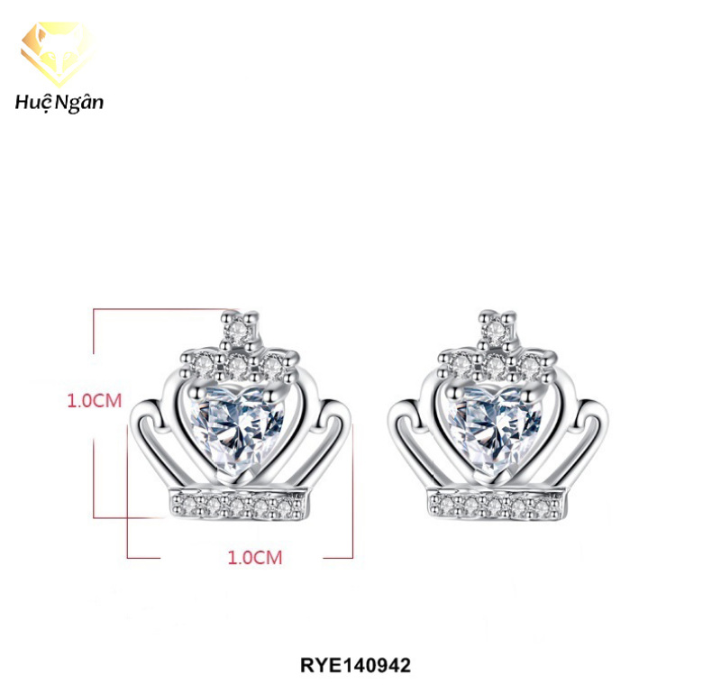 Bông tai bạc Ý 925 Bạc Xinh Huệ Ngân- Vương miện đẹp RYE140942