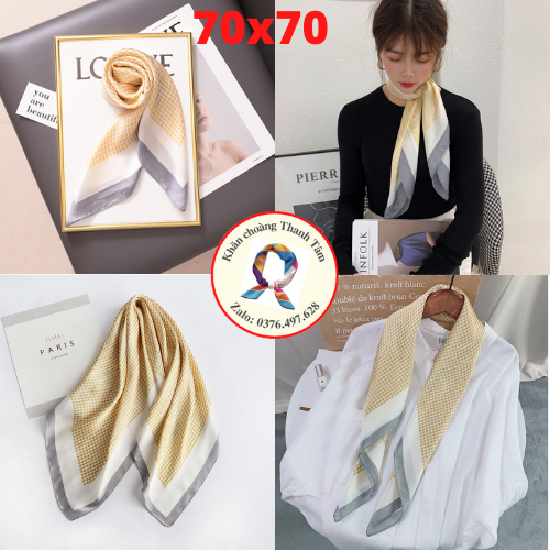 Khăn Lụa Vuông 70cm Quàng Cổ Quấn Tóc Làm Áo Yếm Lụa- Caro xinh