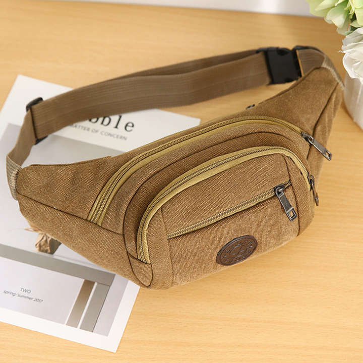 Túi đeo bụng nam, nữ chất liệu vải bố siêu bền, có nhiều ngăn tiện dụng size 30cm