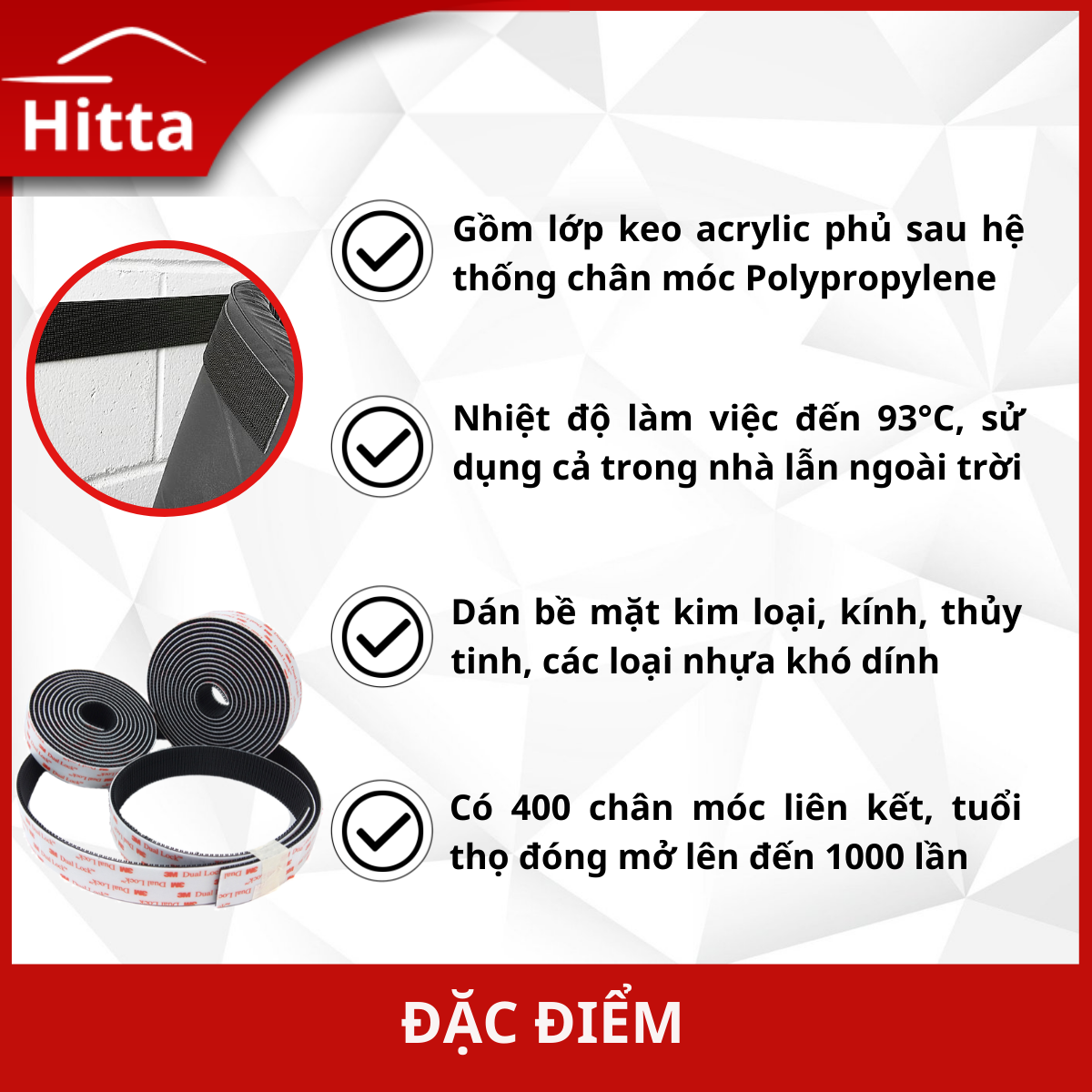 Băng dính tự dính 3M™ Dual Lock™ SJ3551 2 miếng (25.4mmx50.8mm)