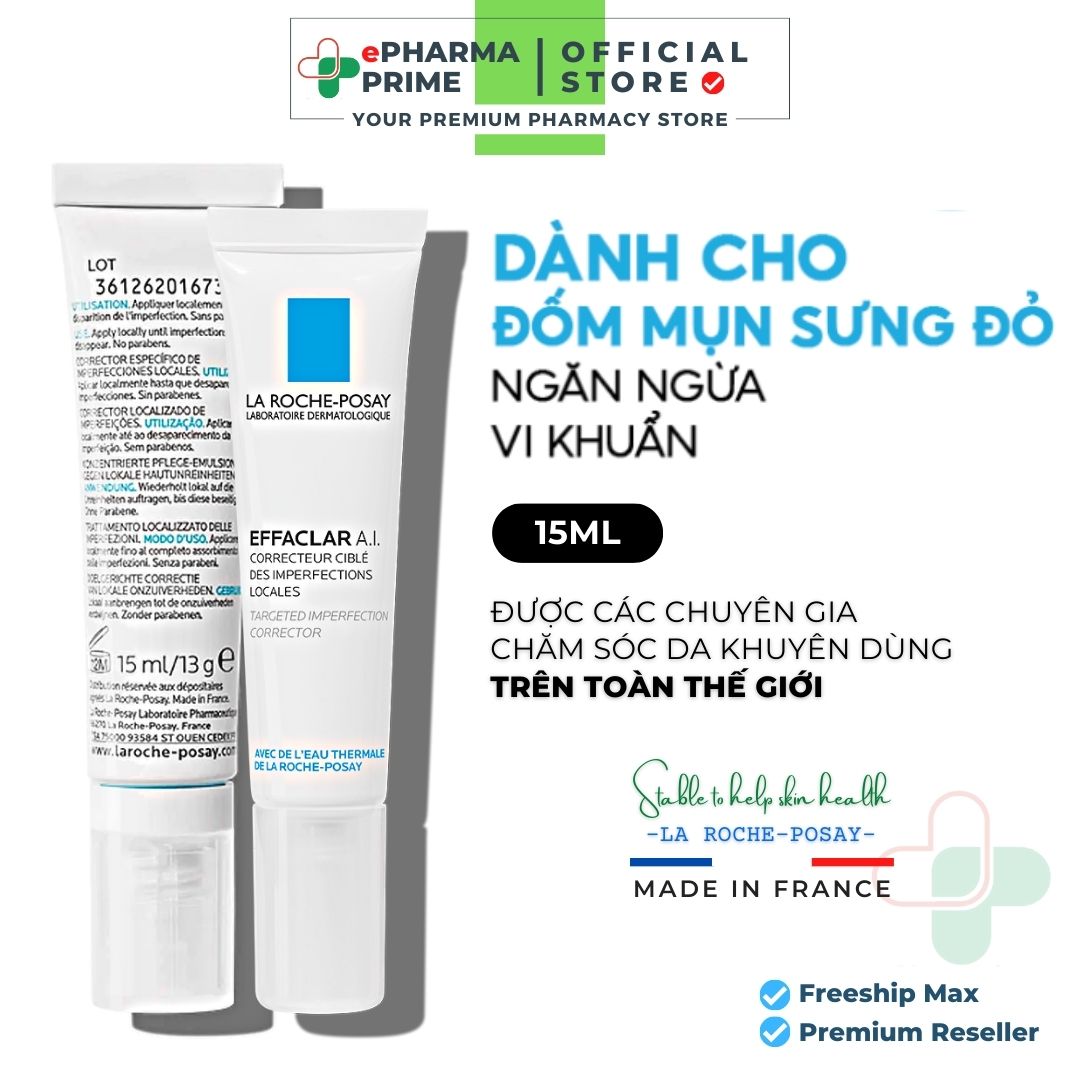 Kem giảm mụn chuyên biệt La Roche-Posay Effaclar A.I dành cho đốm mụn sưng đỏ 15ml