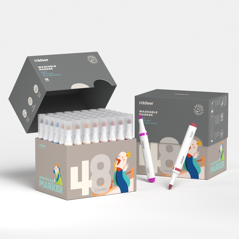 Hộp bút dạ màu nước an toàn cho bé washable marker mideer, bộ bút highlight tập vẽ an toàn dễ tẩy rửa - cleverkids