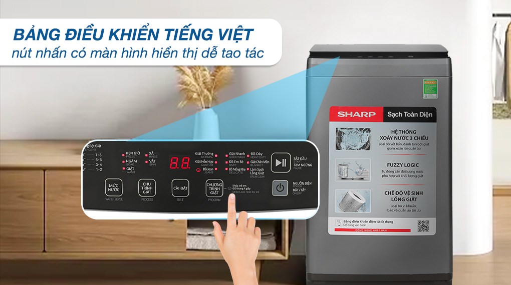 [TRẢ GÓP 0%] Máy giặt Sharp 10 kg ES-W10NV-GY (Giá áp dụng giao tại HN, HCM& các tỉnh liên hệ shop)