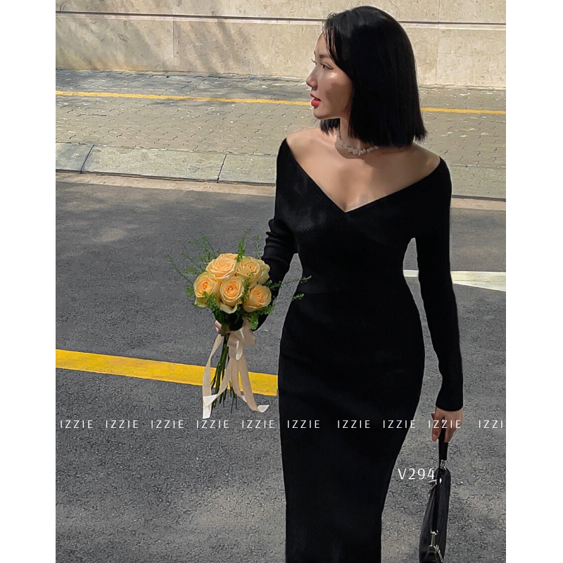Váy body trễ vai chéo cổ IZZIE V294