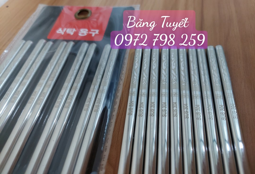 Sét 5 Đôi Đũa Inox SUS 304 Cán Vuông Hàn Quốc