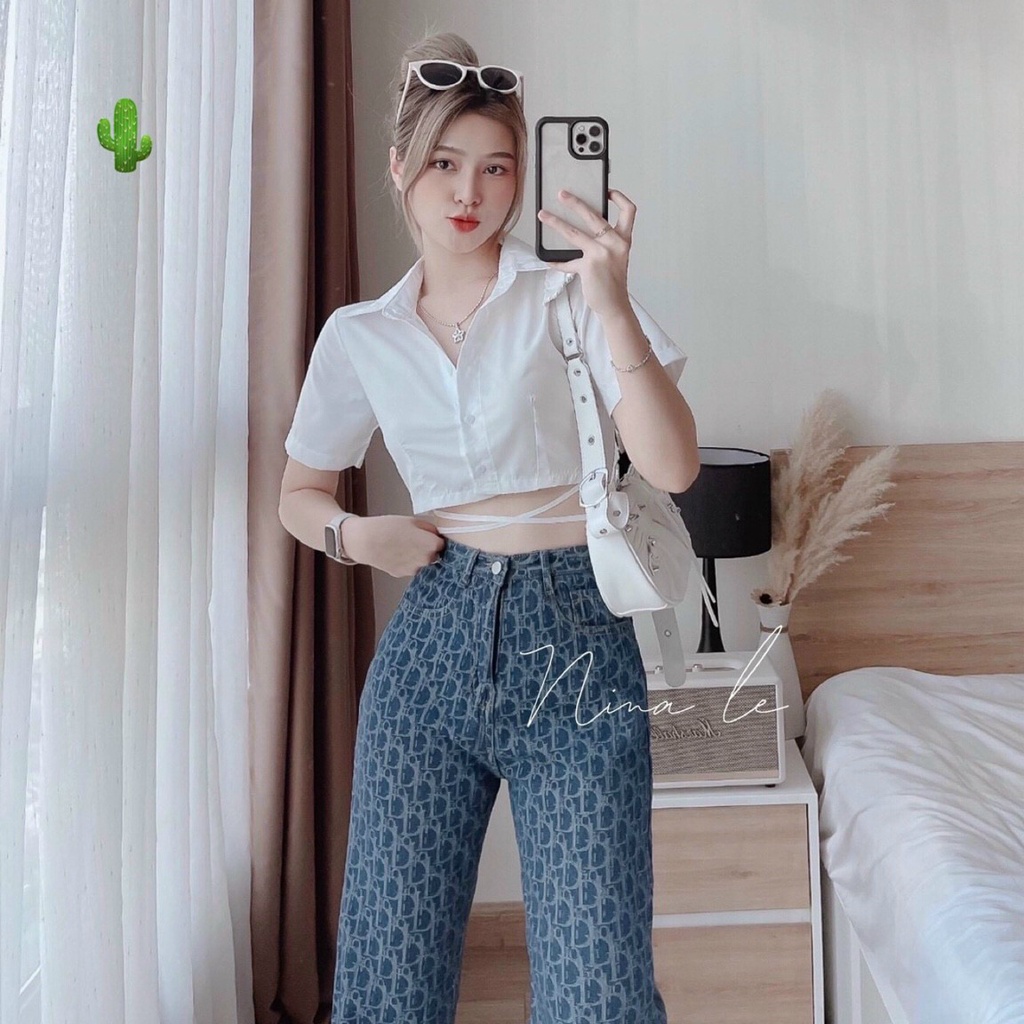 Áo Sơ Mi Tay CropTop Cột Dây Eo - BT Fahion