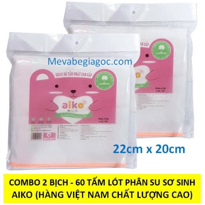 (FREESHIP ĐẾN 50k) (100% HÀNG CTY AIKO) COMBO 2 BỊCH - 60 TẤM LÓT PHÂN SU SƠ SINH CAO CẤP AIKO NAM3