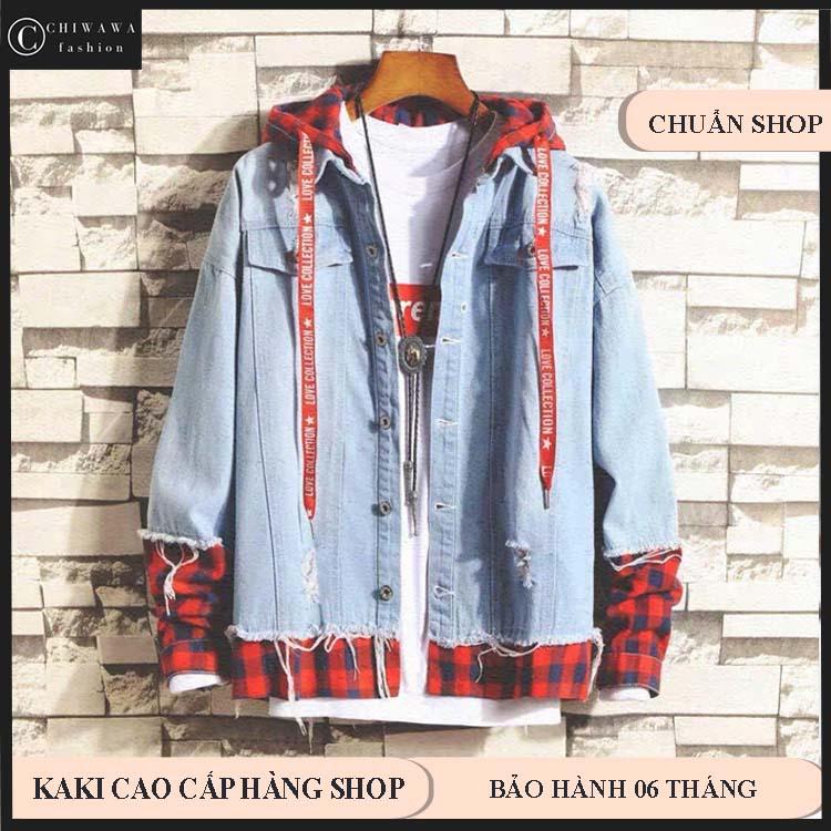 ÁO KHOÁC JEAN NAM - ÁO KHOÁC JEAN NỮ PHỐI SƠ MI SỌC CÓ MŨ ĐẸP TRA68 - MUA NGAY