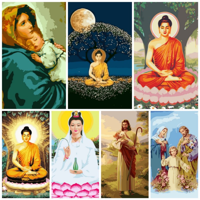 Tranh tô màu theo số CÓ KHUNG 40x50 cm hình tôn giáo, hàng có sẵn