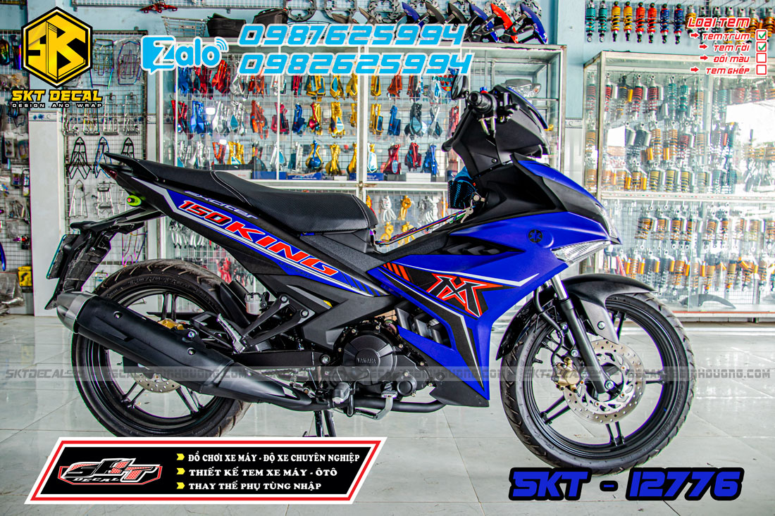 tem trùm xe exciter 150 xanh đen đỏ mxking