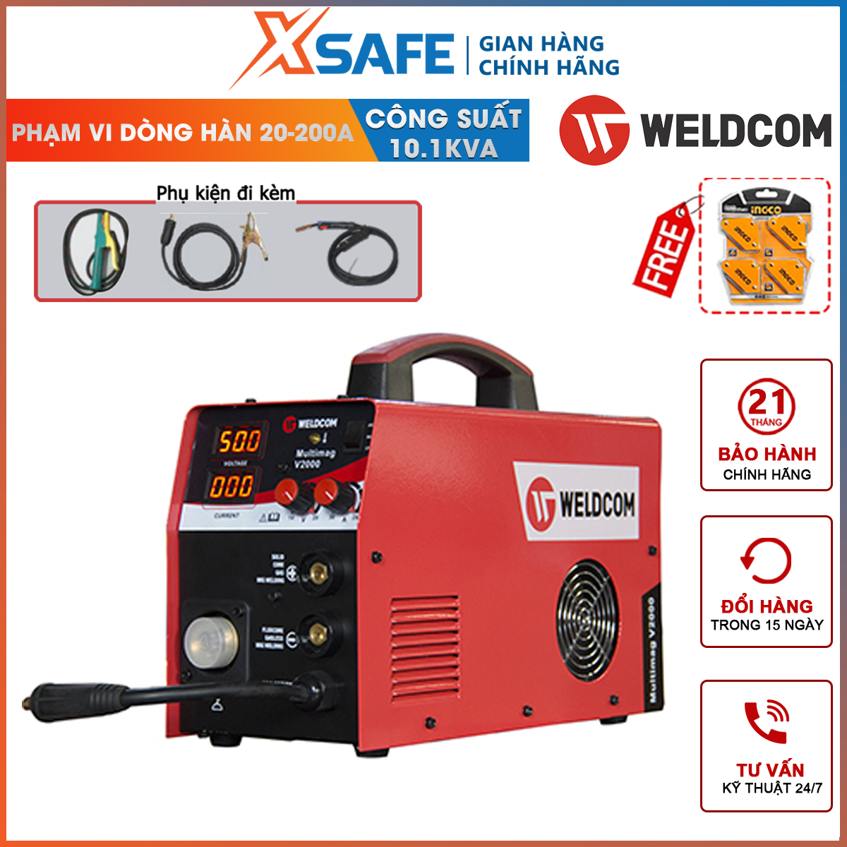 Welding machine MiG weldcom V2000 multi function welding MiG, Tig, Rod, circle nice welding ngấu deep, easy cleaning slag after welding-genuine-xsafe