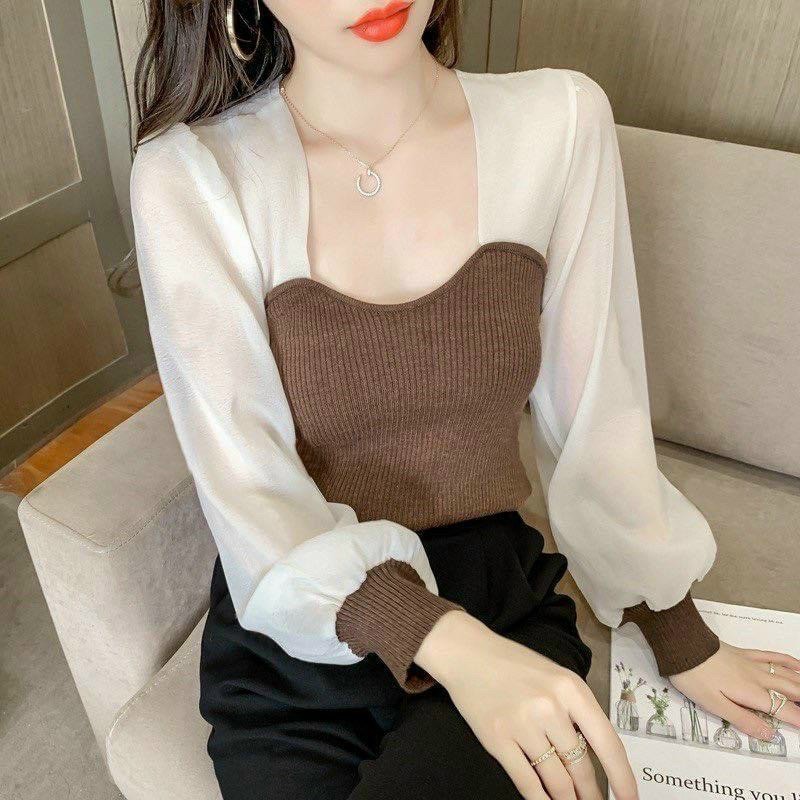Áo Tiểu Thư Phối Voan Tay Phồng Xinh Lắm, Áo Kiểu Công Sở H8 /Áo Tay Dài Nữ Có MOD Ngực
