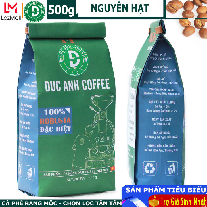 Cà phê hạt đặc biệt 100% Robusta đậm vị, mạnh, hậu ngọt – gói 500g – DUC ANH COFFEE, đặc tính đậm, đắng, hơi chát, thơm nhẹ, cafein cao nên giúp…