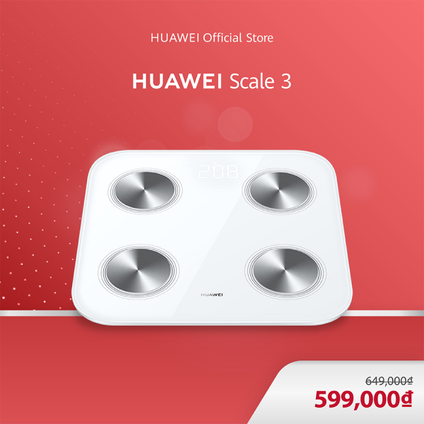 Cân điện tử HUAWEI Scale 3 | Hơn 10 chỉ số cơ thể | Mô hình cơ thể Huawei TrufitTM | Kết nối Wifi và Bluetooth | Hàng Phân Phối Chính Hãng nhập khẩu