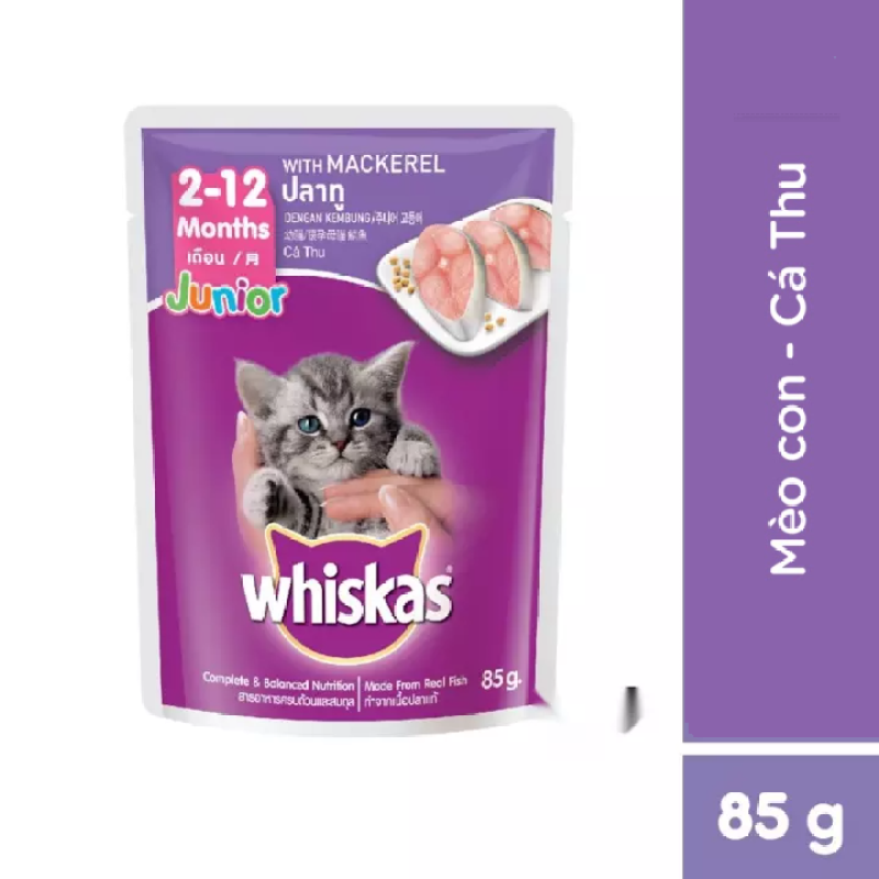 Bộ 6 túi thức ăn mèo con Whiskas vị cá thu túi 85g/túi