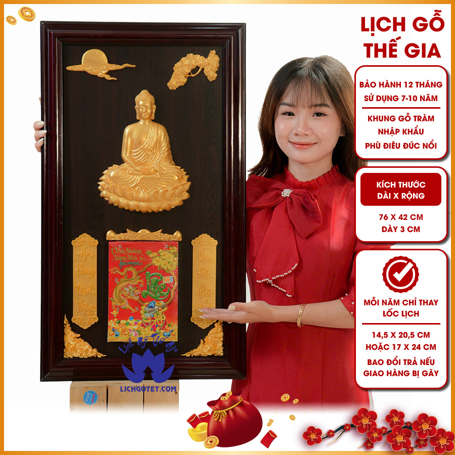 [HCM]LỊCH GỖ PHÙ ĐIÊU CAO CẤP PHẬT TỔ K1D
