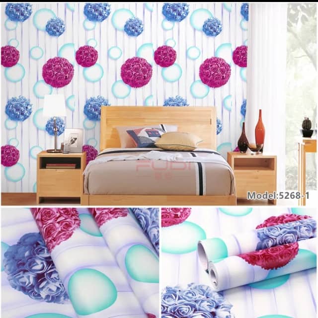 10m giấy dán tường hoa tú cầu tím 3d ( cuộn 10m khổ rộng 45cm, có sẵn keo)