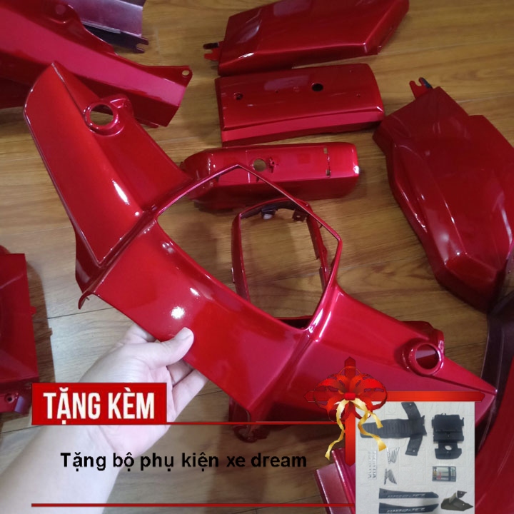 [TẶNG TEM] Bộ nhựa nguyên sinh ABS xe Honda-DREAM màu đỏ - có MIỄN PHÍ BỘ TEM xịn - k bay màu.