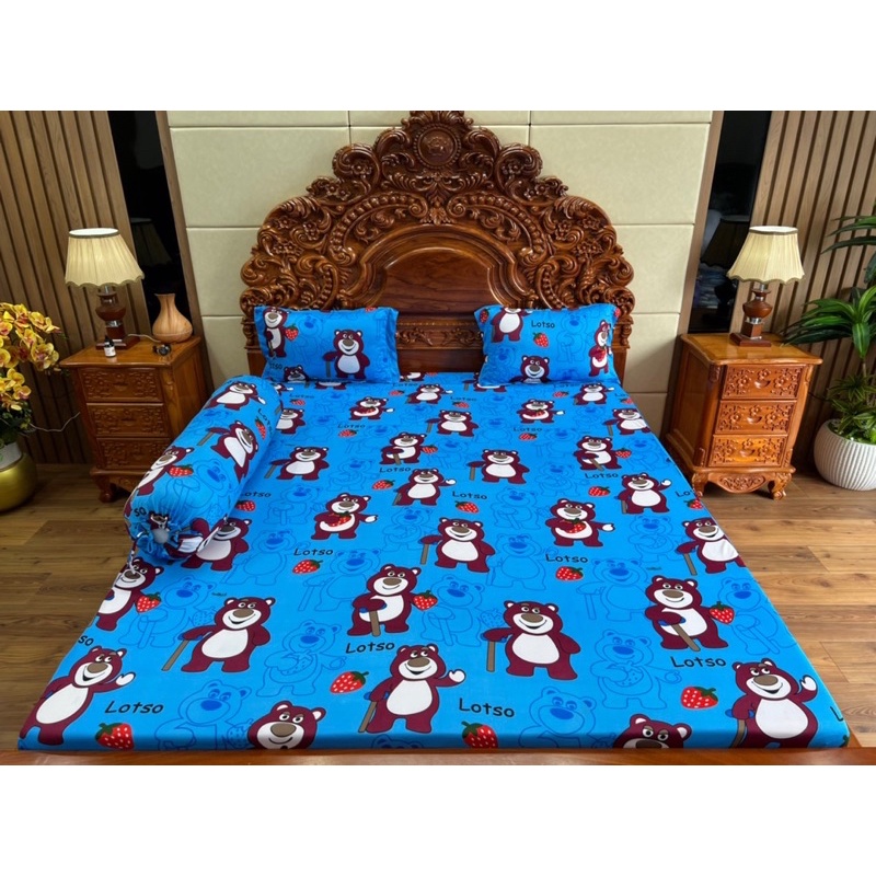 Drap thun lạnh hàn quốc mẫu gấu lotso (gấu chống gậy) đủ màu
