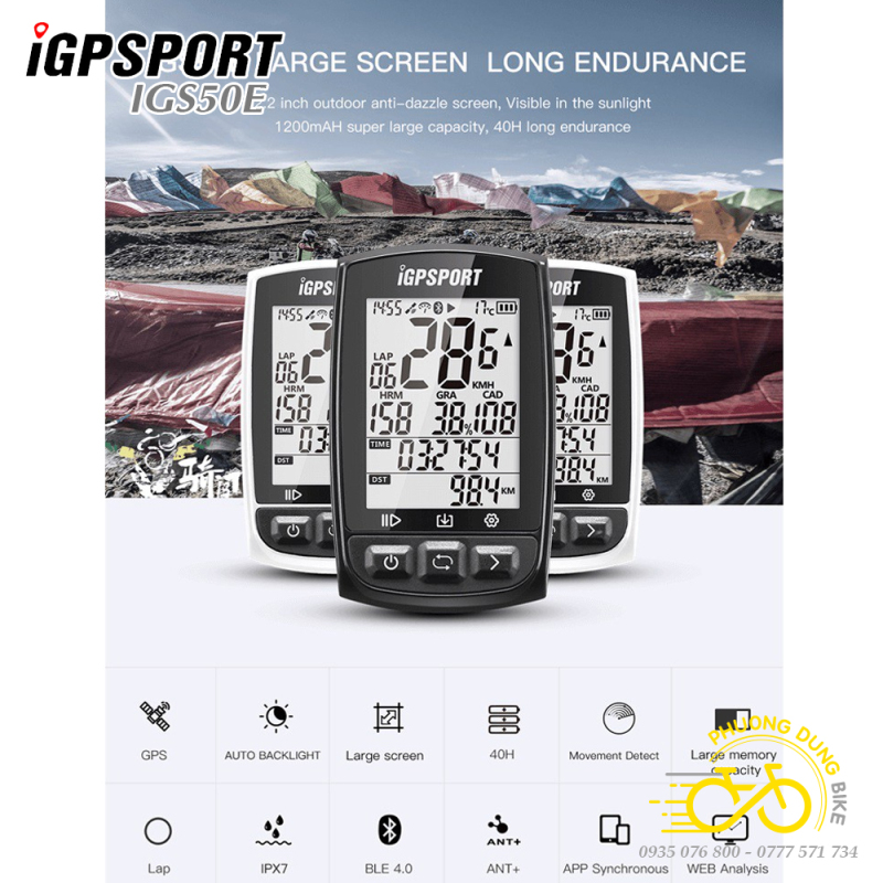 Đồng hồ đo tốc độ xe đạp định vị vệ tinh GPS IGPSPORT IGS50E