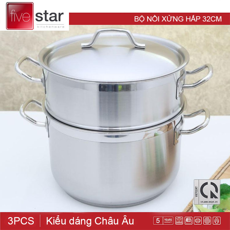 Bộ nồi xửng hấp Inox 3 đáy Fivestar 30cm dùng bếp từ