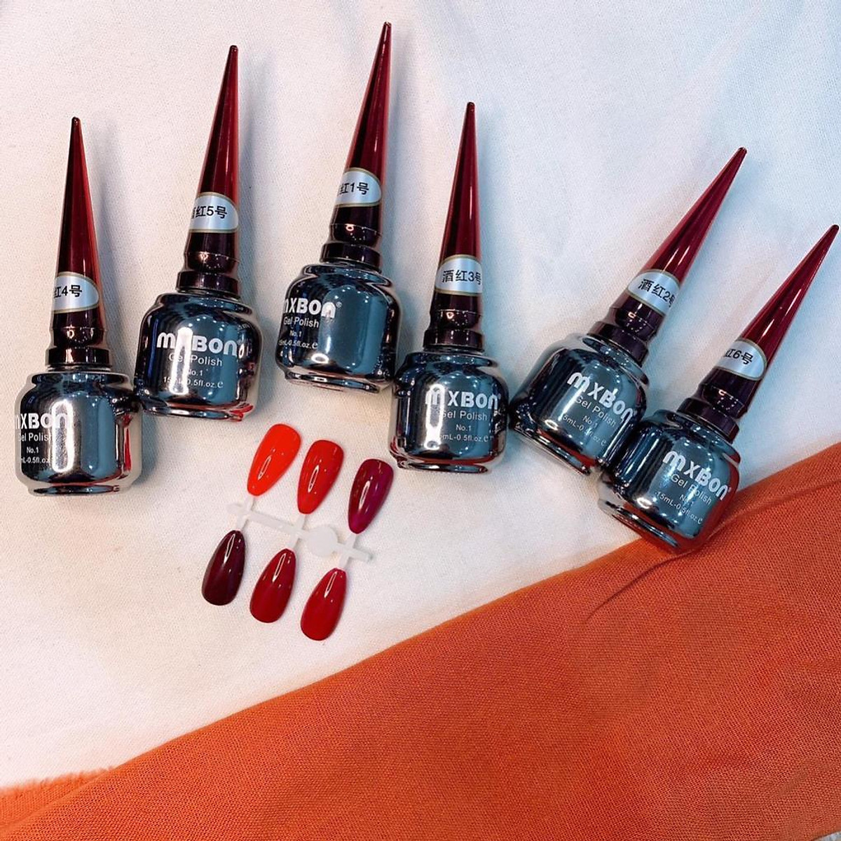 Set sơn gel mxbon 6 màu tone đỏ làm nail