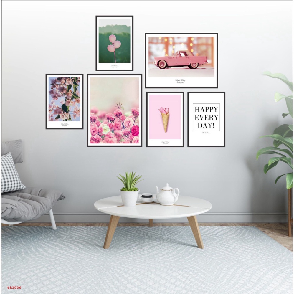 Tranh treo tường Bộ 6 bức tranh treo tường trang trí nhà cửa, decor phòng khách, tranh dán tường canvas, có sẵn keo dán.