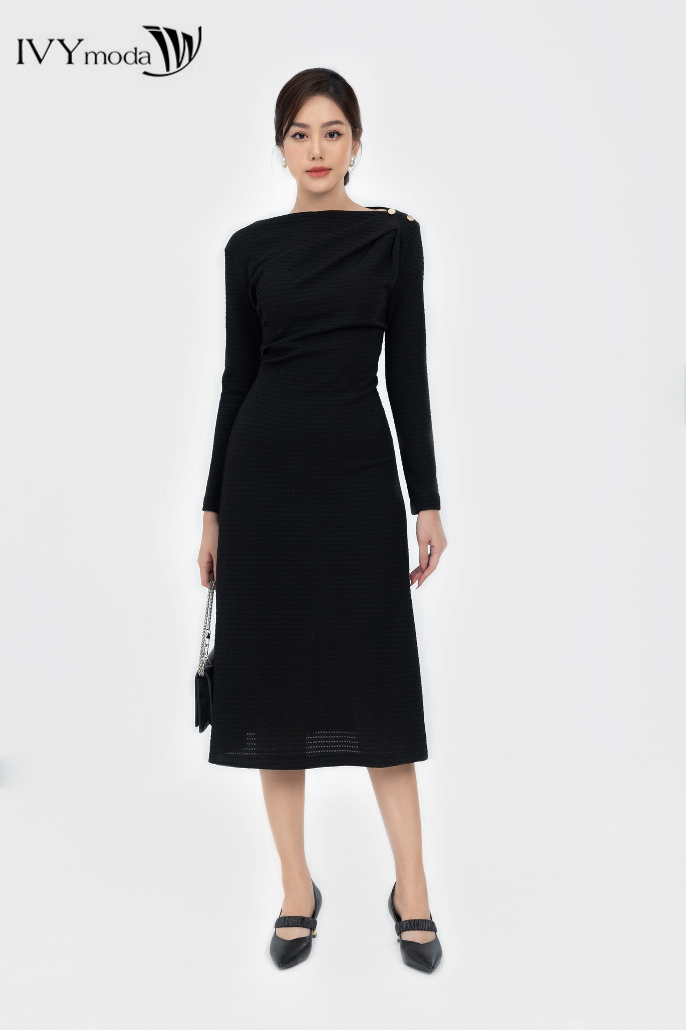 Đầm thun nhúm vai IVY moda MS 42M7984