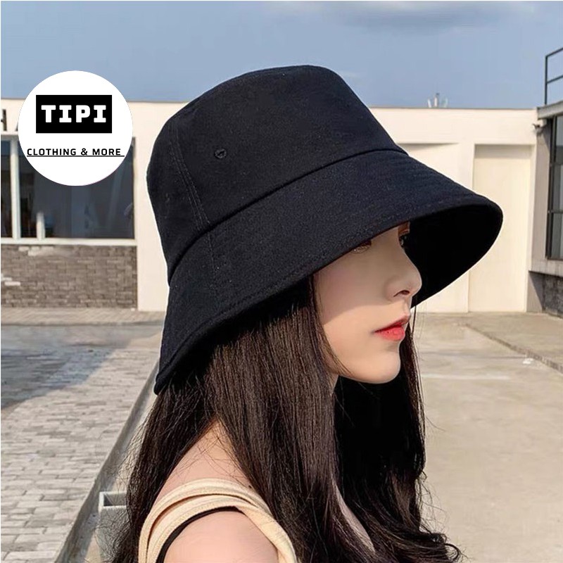 Mũ BUCKET trơn đen, thời trang, cá tính