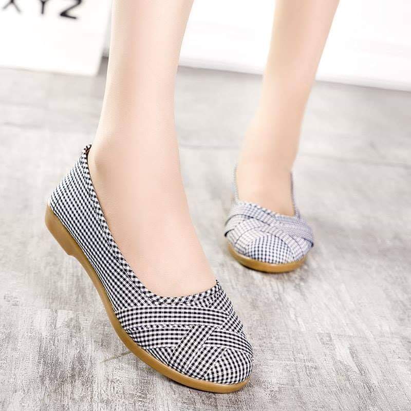 Giày lười vải cotton đế cao su 2cm