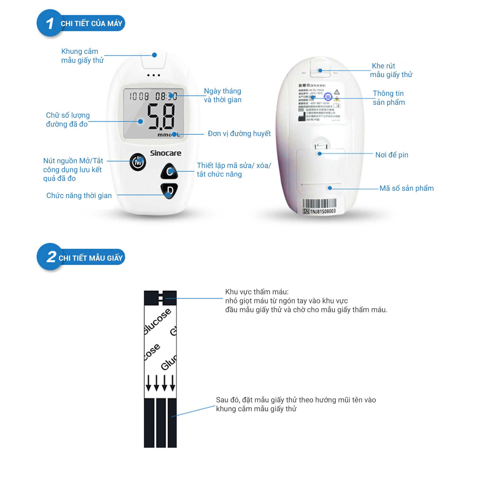 WeCare Sinocare Safe Accu Máy đo đường huyết  (Tặng kèm 100 Que thử Và 100 Kim)