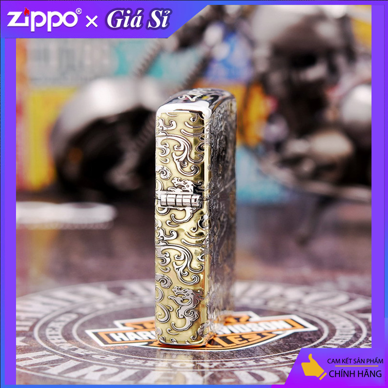 Bật lửa Zippo khắc Rồng châu Á bản tiêu chuẩn mạ Chrome