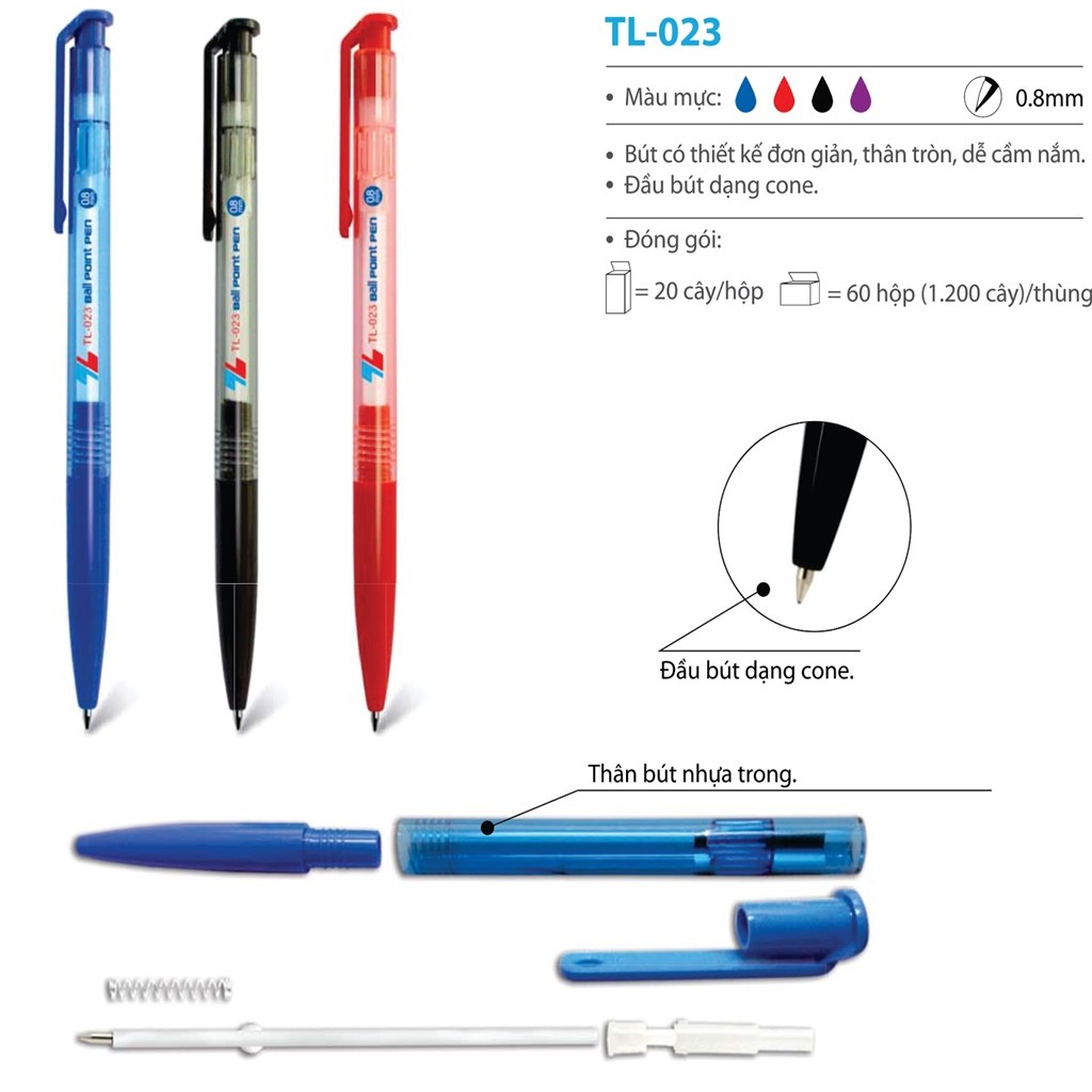 Bút Bi TL023 ( Combo 10 chiếc  - 20 chiếc ) , xanh-đen-đỏ