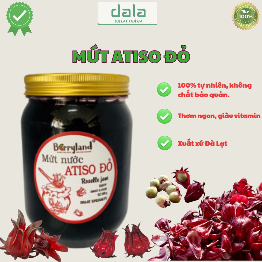 Đà lạt gốc + quà tặng 20k - mứt atiso đỏ - thương hiệu berryland - mứt nước nguyên chất - hũ 700g