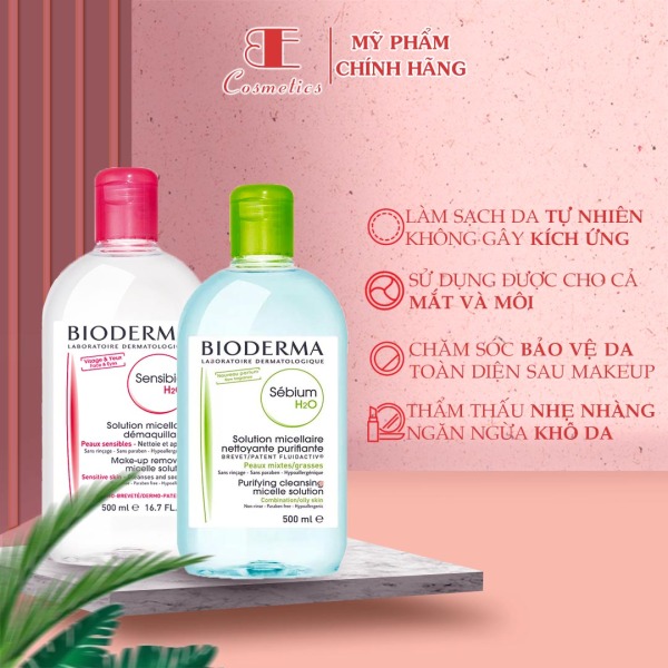 Nước tẩy trang Bioderma, nước tẩy trang cho da dầu mụn dung tích 500ml, Bioderma Sensibio H2O 500ml, Bioderma Sébium H2O 500ml (NTT0001), Ebi Cosmetics
